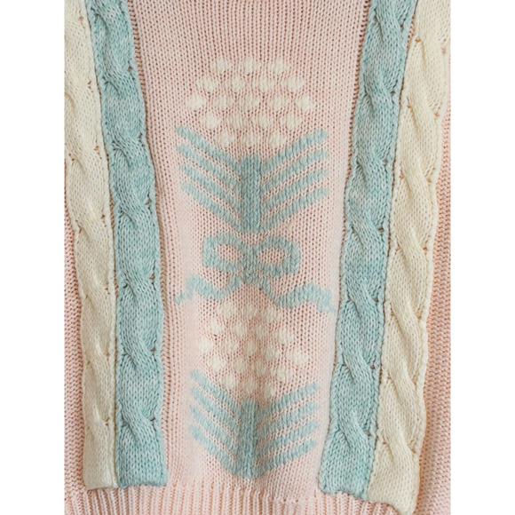 Vintage Country Suburbans Womens XL Pink Blue Short Sleeve Cable Knit Sweater - Picture 3 of 9